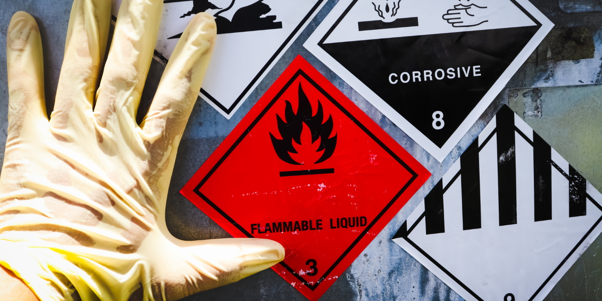 Warning flammable liquid symbol on chemical container